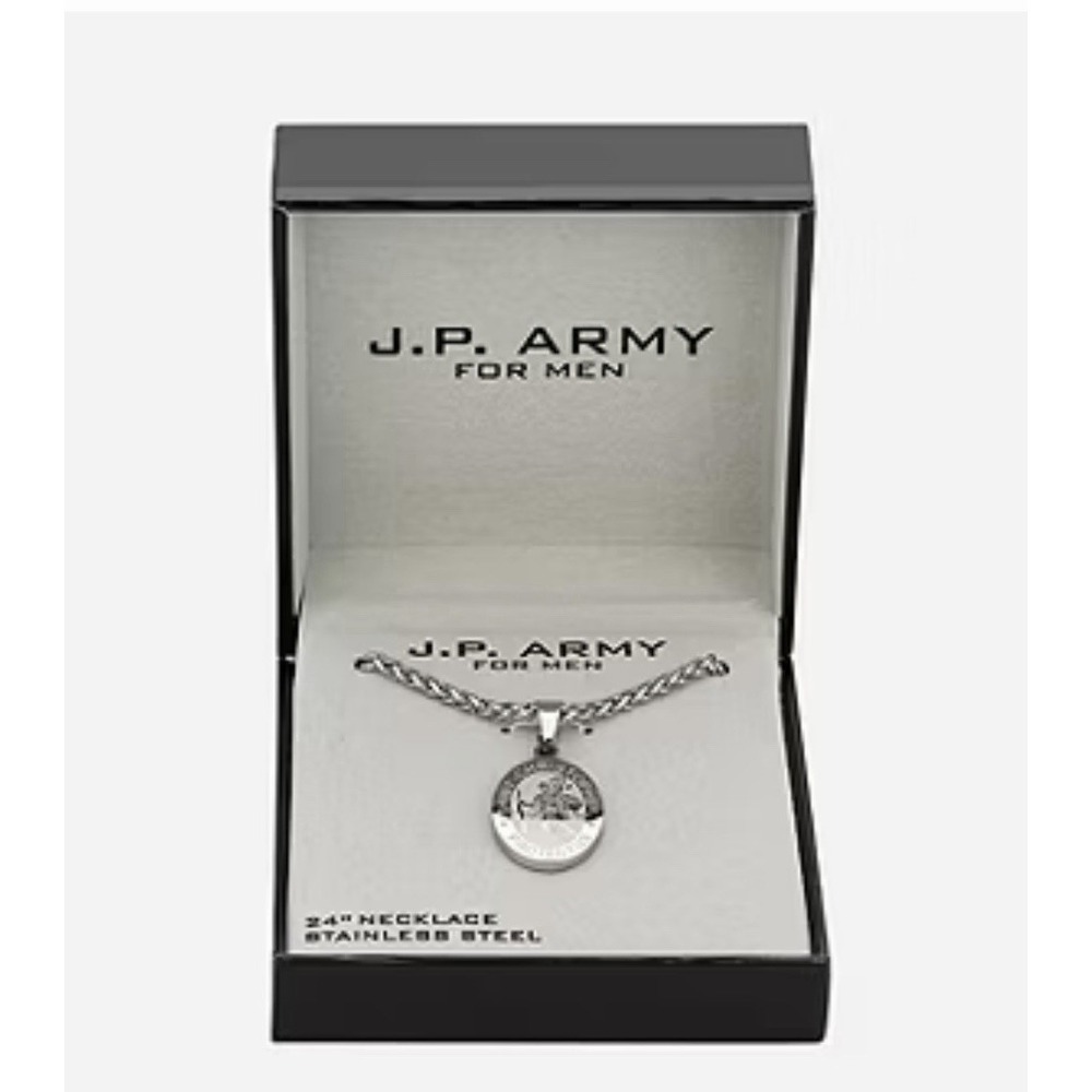 J.P. Army Men's Jewelry Saint Christopher Stainless Steel  24" Cable PendantNIB